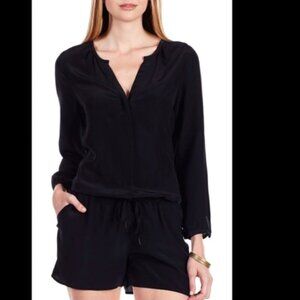 Joie 100% Silk Black Long Sleeve Shorts Jumpsuit Romper Size XS